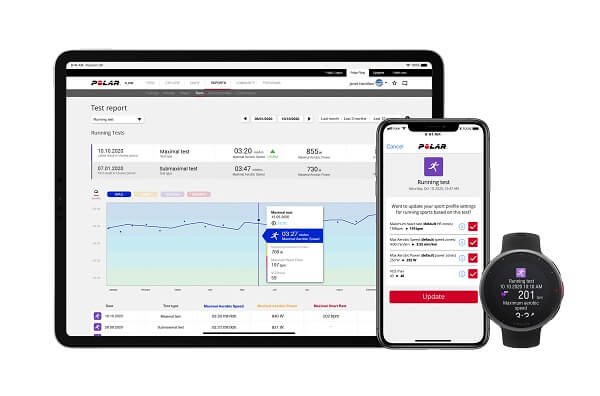 Interface do Polar Flow para destktop e smartphone que reúne as métricas do polar vantage v2